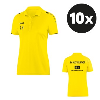 JAKO Damen Polo Classico Poloshirt (10 Stück) Teampaket mit Textildruck gelb | 34 (XS) - 48 (XXL)