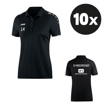 JAKO Damen Polo Classico Poloshirt (10 Stück) Teampaket mit Textildruck schwarz | 34 (XS) - 48 (XXL)
