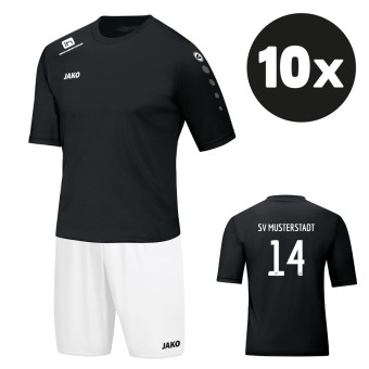 JAKO Trikot Team + Short Manchester 10er Trikotsatz mit Druck schwarz/weiß | 104 - 3XL