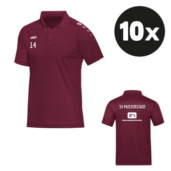 JAKO Polo Classico Poloshirt (10 Stück) Teampaket mit Textildruck maroon | Freie Größenwahl (140 - 4XL)