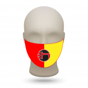 Teampaket Gesichtsmaske mit Vereinslogo 20 Stück rot-gelb | 20 Stk