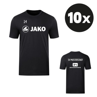JAKO T-Shirt Promo Aufwärmshirt (10 Stück) Teampaket mit Textildruck schwarz | Freie Größenwahl (116 - 4XL)