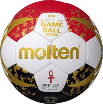Molten H0X3300-M1E Handball Replika Trainingsball WM 2021 Ägypten weiß-rot-schwarz-gold | 0