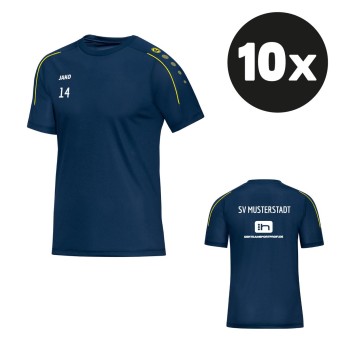 JAKO T-Shirt Classico Trainingsshirt (10 Stück) Teampaket mit Textildruck nightblue-citro | Freie Größenwahl (116 - 4XL)