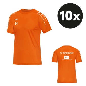 JAKO T-Shirt Classico Trainingsshirt (10 Stück) Teampaket mit Textildruck neonorange | Freie Größenwahl (116 - 4XL)