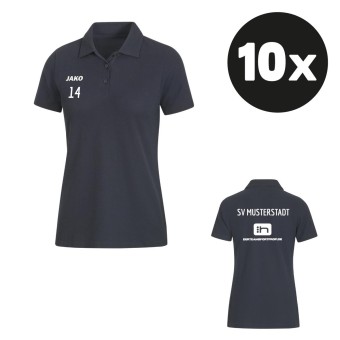 JAKO Damen Polo Base Poloshirt (10 Stück) Teampaket mit Textildruck anthrazit | 34 (XS) - 44 (XL)