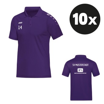 JAKO Polo Classico Poloshirt (10 Stück) Teampaket mit Textildruck lila | Freie Größenwahl (140 - 4XL)