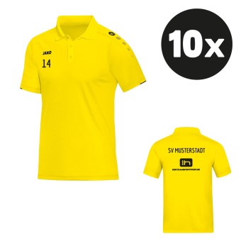 JAKO Polo Classico Poloshirt (10 Stück) Teampaket mit Textildruck gelb | Freie Größenwahl (140 - 4XL)