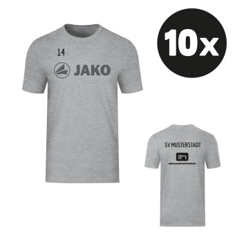JAKO T-Shirt Promo Aufwärmshirt (10 Stück) Teampaket mit Textildruck hellgrau meliert | Freie Größenwahl (116 - 4XL)