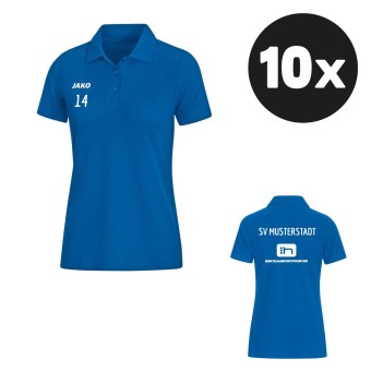 JAKO Damen Polo Base Poloshirt (10 Stück) Teampaket mit Textildruck royal | 34 (XS) - 44 (XL)