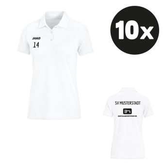 JAKO Damen Polo Base Poloshirt (10 Stück) Teampaket mit Textildruck weiß | 34 (XS) - 44 (XL)