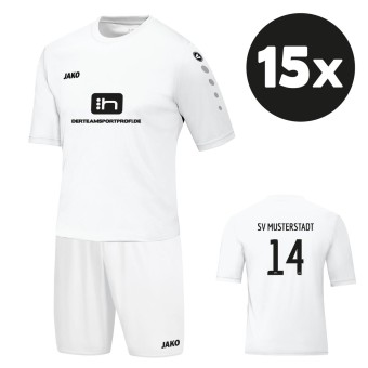 JAKO Trikot Team + Short Manchester 15er Trikotsatz mit Druck weiß/weiß | 104 - 3XL