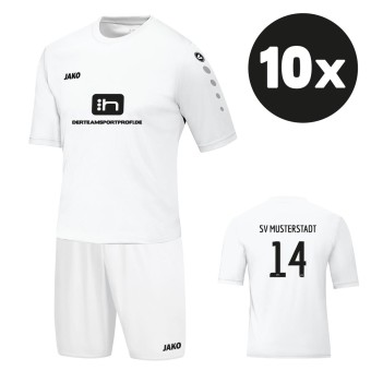 JAKO Trikot Team + Short Manchester 10er Trikotsatz mit Druck weiß/weiß | 104 - 3XL
