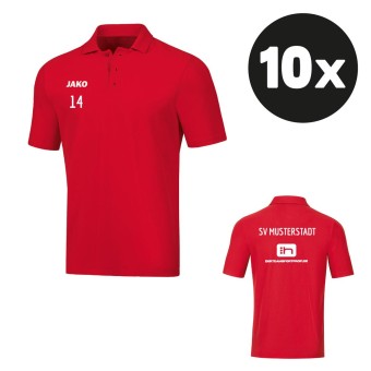 JAKO Polo Base Poloshirt (10 Stück) Teampaket mit Textildruck rot | Freie Größenwahl (140 - 4XL)