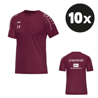 JAKO T-Shirt Classico Trainingsshirt (10 Stück) Teampaket mit Textildruck maroon | Freie Größenwahl (116 - 4XL)
