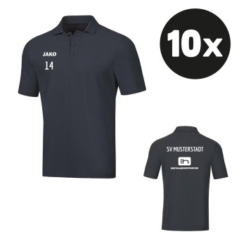JAKO Polo Base Poloshirt (10 Stück) Teampaket mit Textildruck anthrazit | Freie Größenwahl (140 - 4XL)