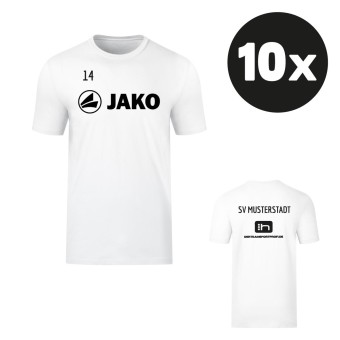 JAKO T-Shirt Promo Aufwärmshirt (10 Stück) Teampaket mit Textildruck weiß | Freie Größenwahl (116 - 4XL)
