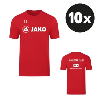 JAKO T-Shirt Promo Aufwärmshirt (10 Stück) Teampaket mit Textildruck rot | Freie Größenwahl (116 - 4XL)