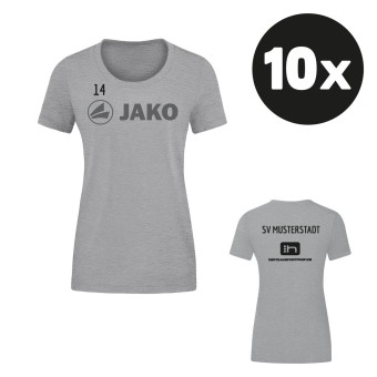 JAKO Damen T-Shirt Promo Aufwärmshirt (10 Stück) Teampaket mit Textildruck hellgrau meliert | 34 (XS) - 44 (XL)