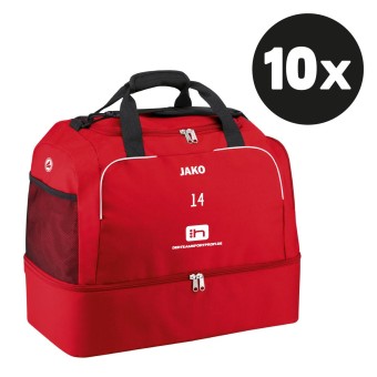 JAKO Sporttasche Classico mit Bodenfach (10 Stück) Teampaket mit Textildruck rot | 50 x 30 x 38 cm (LxBxH)