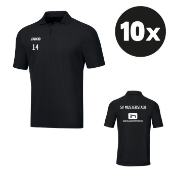 JAKO Polo Base Poloshirt (10 Stück) Teampaket mit Textildruck schwarz | Freie Größenwahl (140 - 4XL)