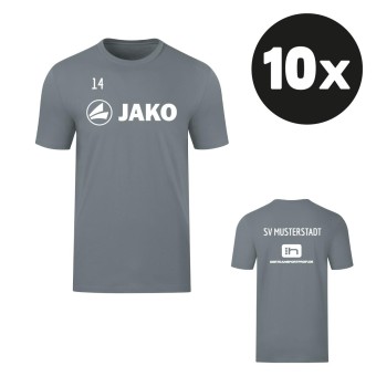 JAKO T-Shirt Promo Aufwärmshirt (10 Stück) Teampaket mit Textildruck steingrau | Freie Größenwahl (116 - 4XL)