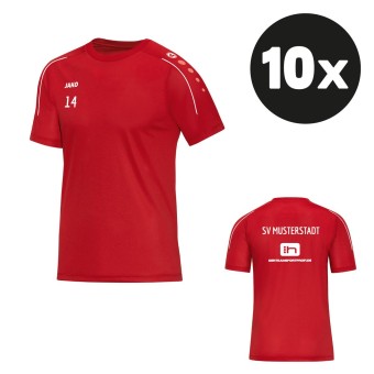 JAKO T-Shirt Classico Trainingsshirt (10 Stück) Teampaket mit Textildruck rot | Freie Größenwahl (116 - 4XL)
