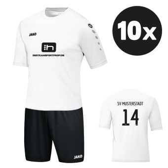 JAKO Trikot Team + Short Manchester 10er Trikotsatz mit Druck weiß/schwarz | 104 - 3XL