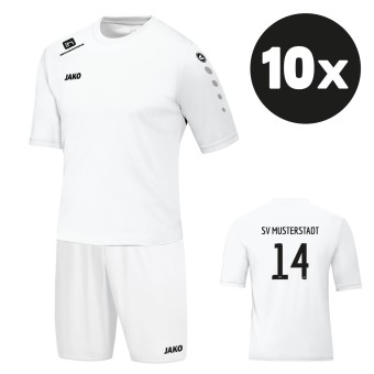 JAKO Trikot Team + Short Manchester 10er Trikotsatz mit Druck weiß/weiß | 104 - 3XL