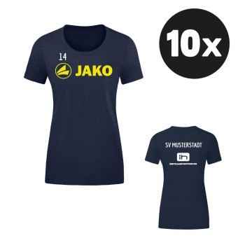 JAKO Damen T-Shirt Promo Aufwärmshirt (10 Stück) Teampaket mit Textildruck marine meliert-neongelb | 34 (XS) - 44 (XL)