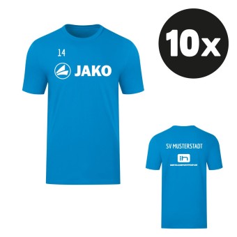 JAKO T-Shirt Promo Aufwärmshirt (10 Stück) Teampaket mit Textildruck JAKO blau | Freie Größenwahl (116 - 4XL)