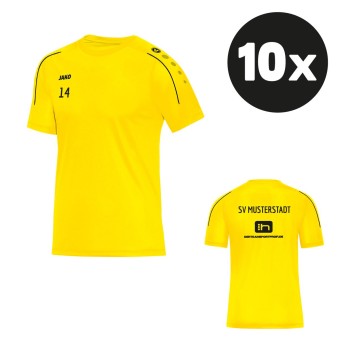JAKO T-Shirt Classico Trainingsshirt (10 Stück) Teampaket mit Textildruck gelb | Freie Größenwahl (116 - 4XL)