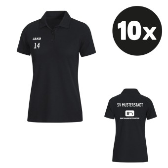JAKO Damen Polo Base Poloshirt (10 Stück) Teampaket mit Textildruck schwarz | 34 (XS) - 44 (XL)