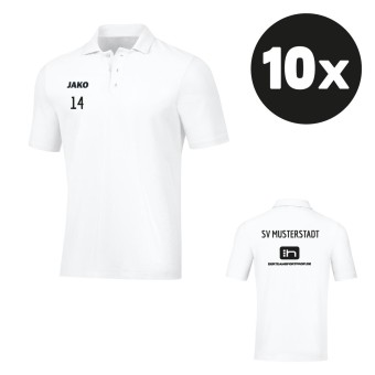 JAKO Polo Base Poloshirt (10 Stück) Teampaket mit Textildruck weiß | Freie Größenwahl (140 - 4XL)