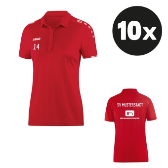 JAKO Damen Polo Classico Poloshirt (10 Stück) Teampaket mit Textildruck rot | 34 (XS) - 48 (XXL)