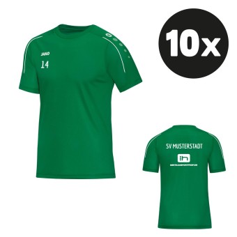 JAKO T-Shirt Classico Trainingsshirt (10 Stück) Teampaket mit Textildruck sportgrün | Freie Größenwahl (116 - 4XL)