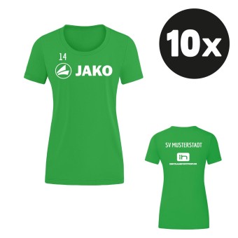 JAKO Damen T-Shirt Promo Aufwärmshirt (10 Stück) Teampaket mit Textildruck soft green | 34 (XS) - 44 (XL)